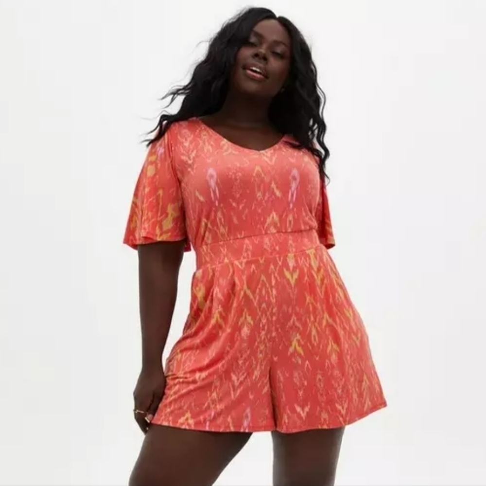 Torrid Coral Ikat Studio Knit Romper Size 1X
